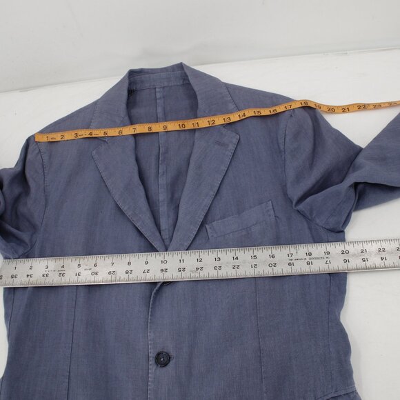 120% Lino Sports Coat medium linen Blue Unstructured notch lightweight blazer - Picture 9 of 16
